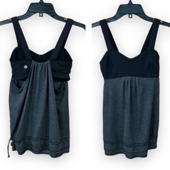 LULULEMON Tank Top BACK ON TRACK RUNNING LAYERED BUILT IN BRA black grey sz 4 - Picture 1 of 7